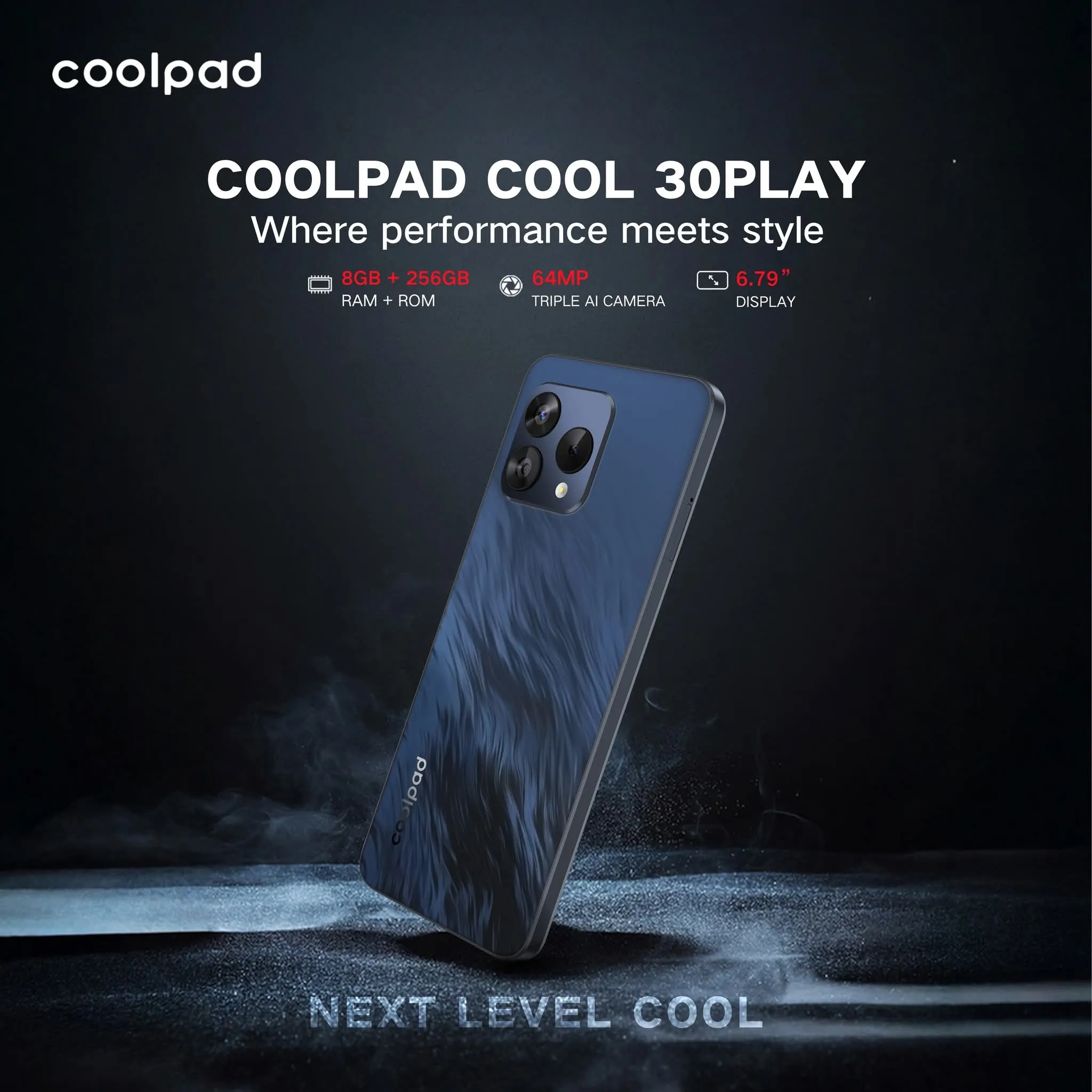 Coolpad Cool 30 Play Smartphone (Black) – 6.79” HD+ Display, 16GB RAM (8+8), 256GB ROM, Helio G99, 64MP Camera, 5000mAh Battery