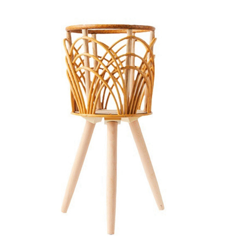 Rattan Indoor Plant Stand Straw Woven Flowers Pot Holder Stool with Legs Floor Planter Baskets Rack Wooden Plant Shelf A Easy to Use