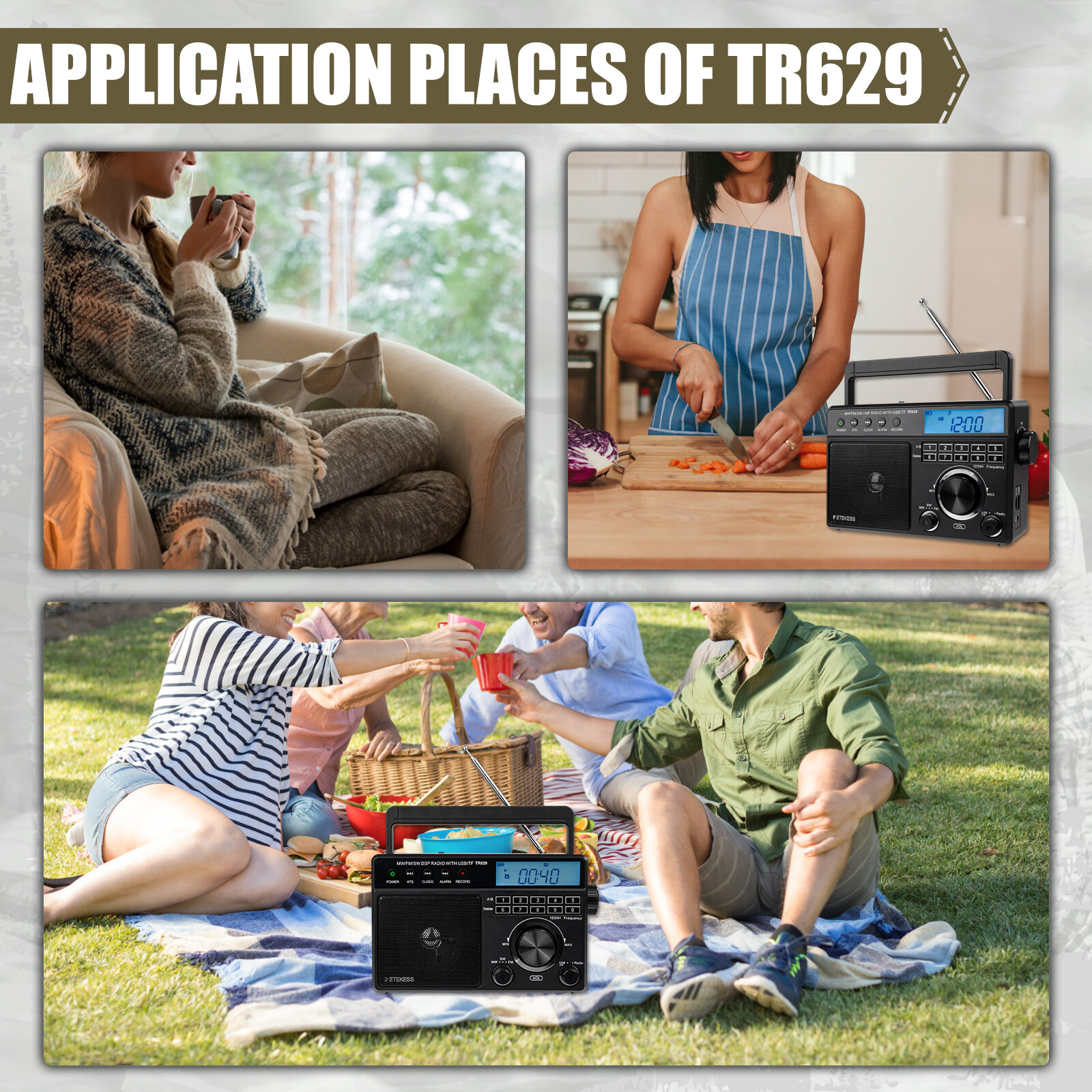 Retekess TR629 Portable Radio, AM/FM Shortwave Digital Radio with LCD Display, Support USB/TF, Suitable for the Elderly.. 