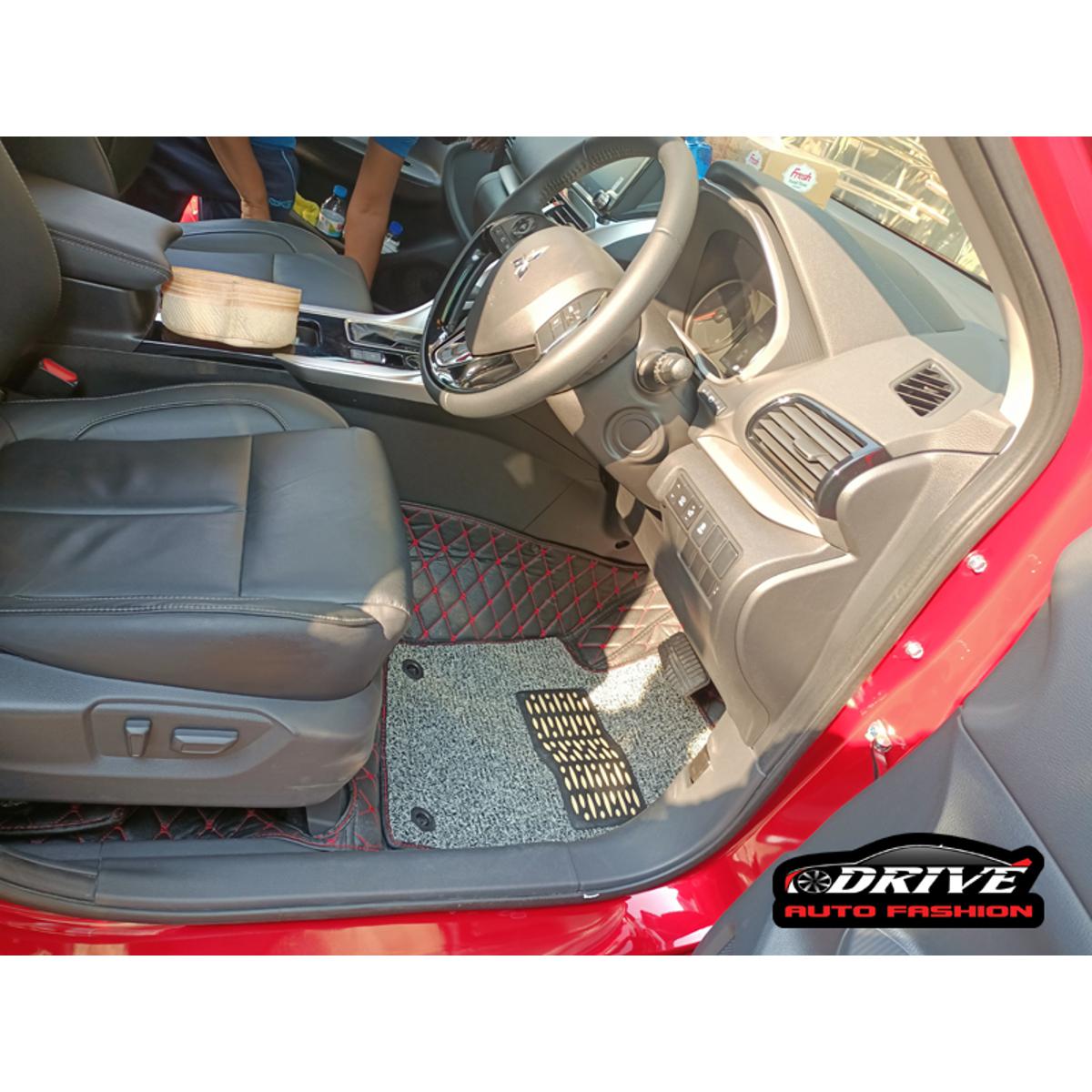PVC LEATHER 7D CAR MAT , 7D Car Mats For 5 SeateR Luxurious car mats -BLACK & RED. 
