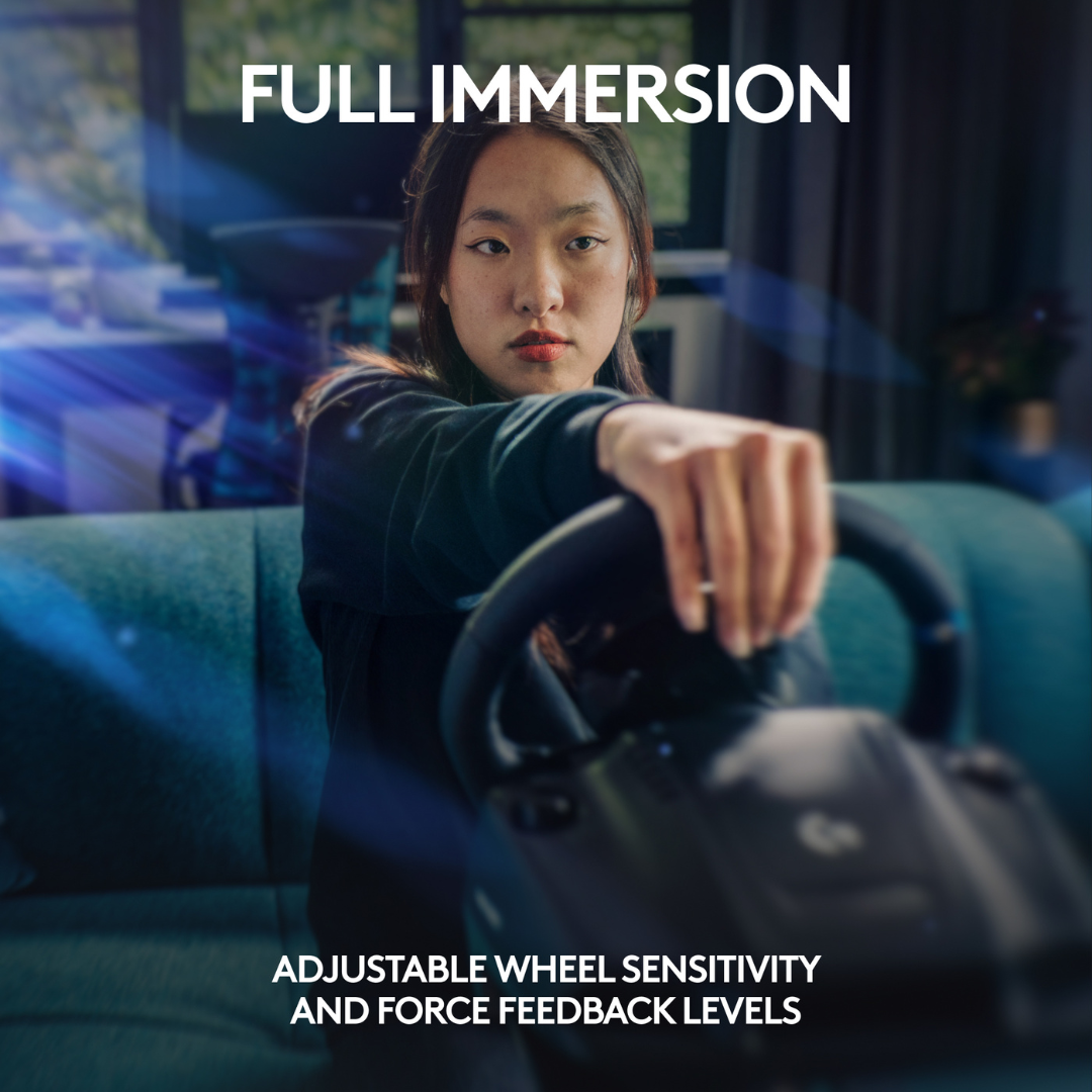 Logitech G923 Racing Wheel and Pedals, TRUEFORCE Feedback, Responsive Driving Design, Dual Clutch Launch Control, Genuine Leather Steering Wheel Cover, for PS5, PS4, PC, Mac. 