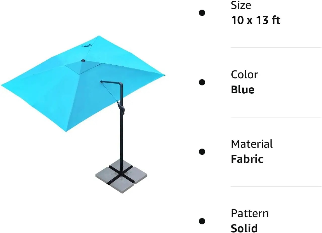 Sunnyglade 10x13Ft Cantilever Patio Umbrella Rectangular Deluxe Offset Umbrella 360°Rotation Integrated Tilting. 