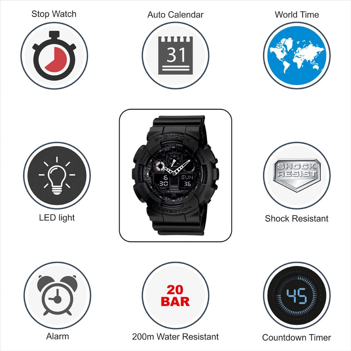 Casio G-Shock GA-100-1A1DR Analog-Digital Watchfor Men -Black. 