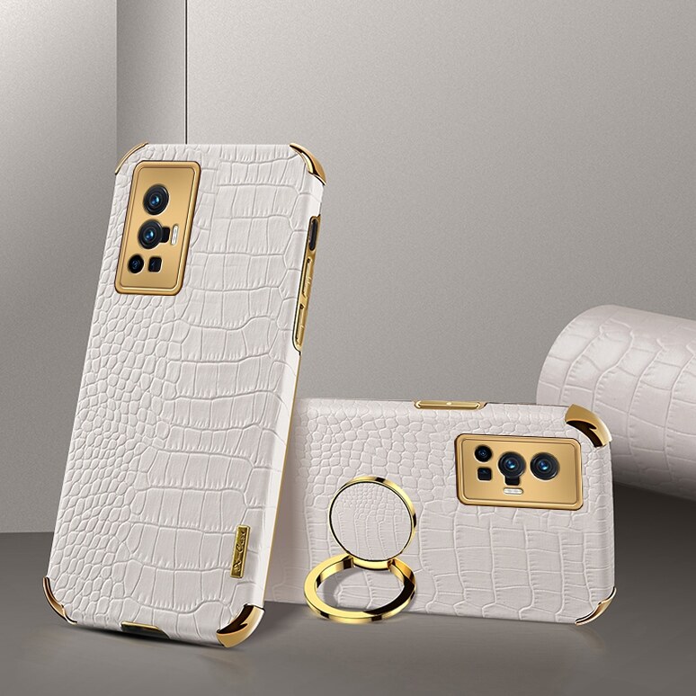 For Vivo X70 Pro Crocodile Pattern 360 Degree Rotating Ring Protective Cover Compatible with Magnetic Car