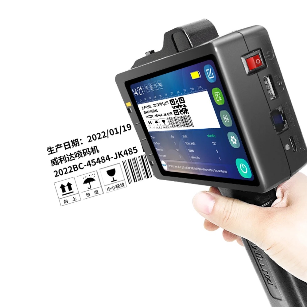 Handheld Inkjet Printer with Fast-Drying Ink Cartridge 4.3 Inch LED Touch Screen 2-12.7mm printing Text | QRCode | Barcode | Batch Number | Label | Image | Date Printer for Any Surface. 