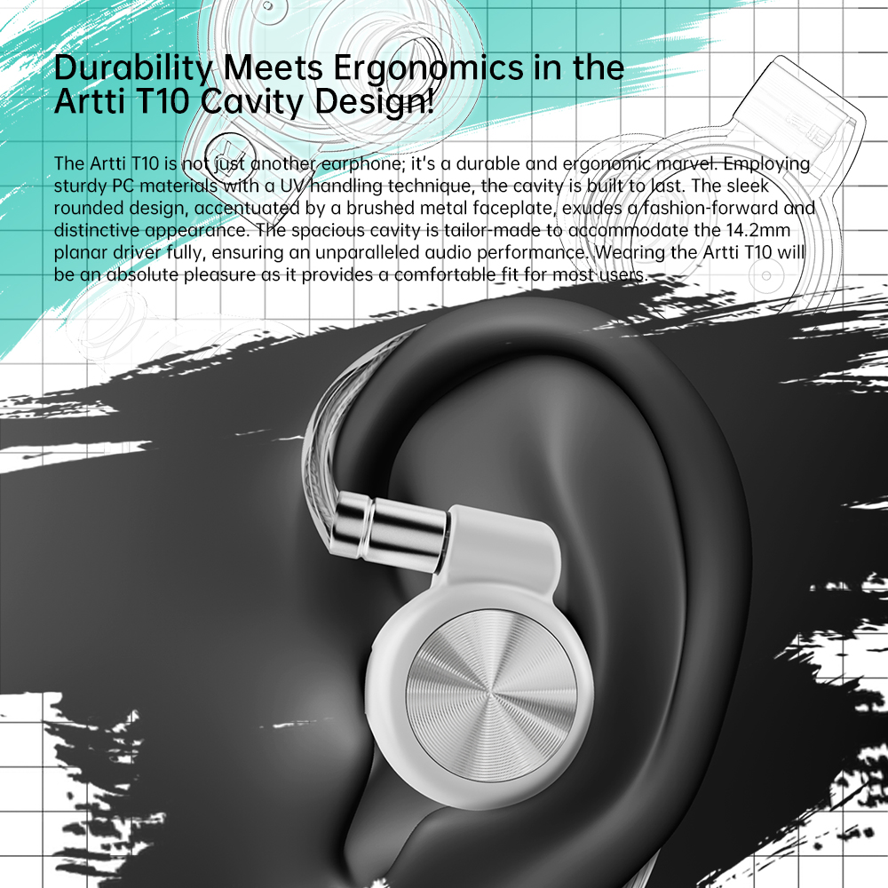 ARTTI T10 Planar Best Wired in Ear HIFI IEMs Earphone 14.2mm Unit Stereo Bass Monitor Headphone with 0.78 2pin 3.5/4.4mm Plug. 