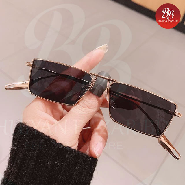 Slim Narrow Color Tinted Metal Frame Angular Rectangle Sunglasses for Men. 