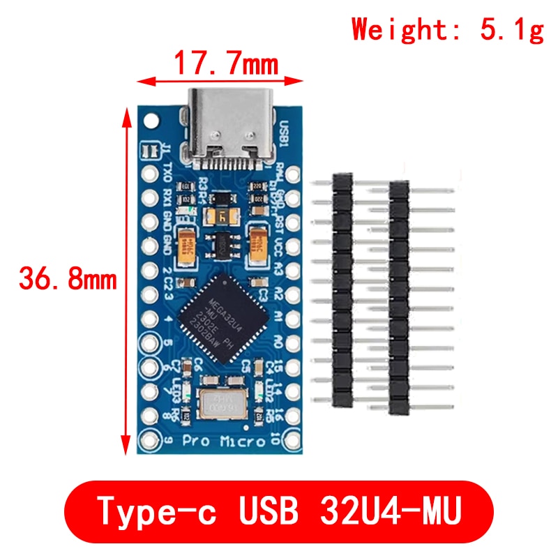 Pro Micro ATmega32U4 5V 16MHz Original Chip Replace ATmega328 For Arduino Pro Mini With 2 Row Pin Header For Leonardo UNO R3. 