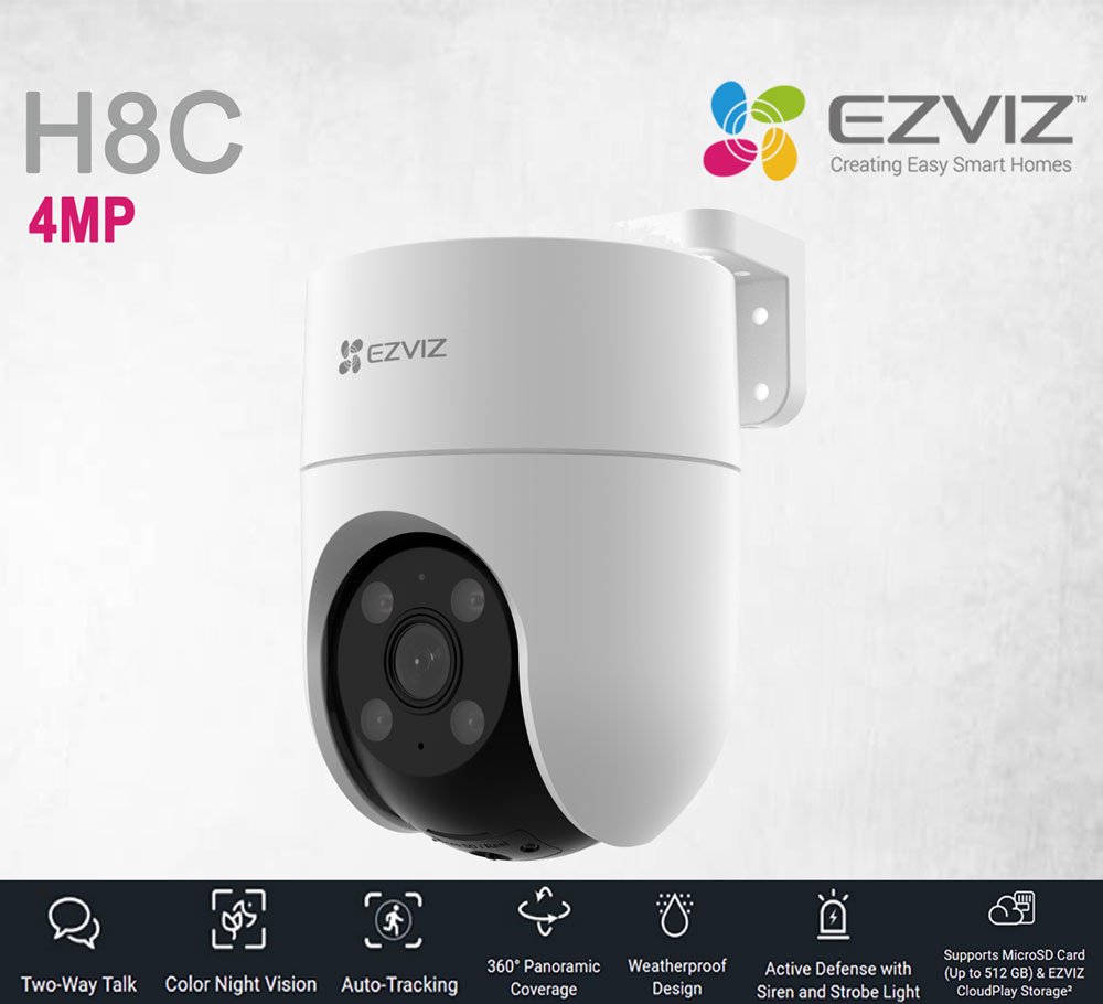 4G Sim supported H8C Ezviz 4MP Outdoor CC Camera with AI image detection. 