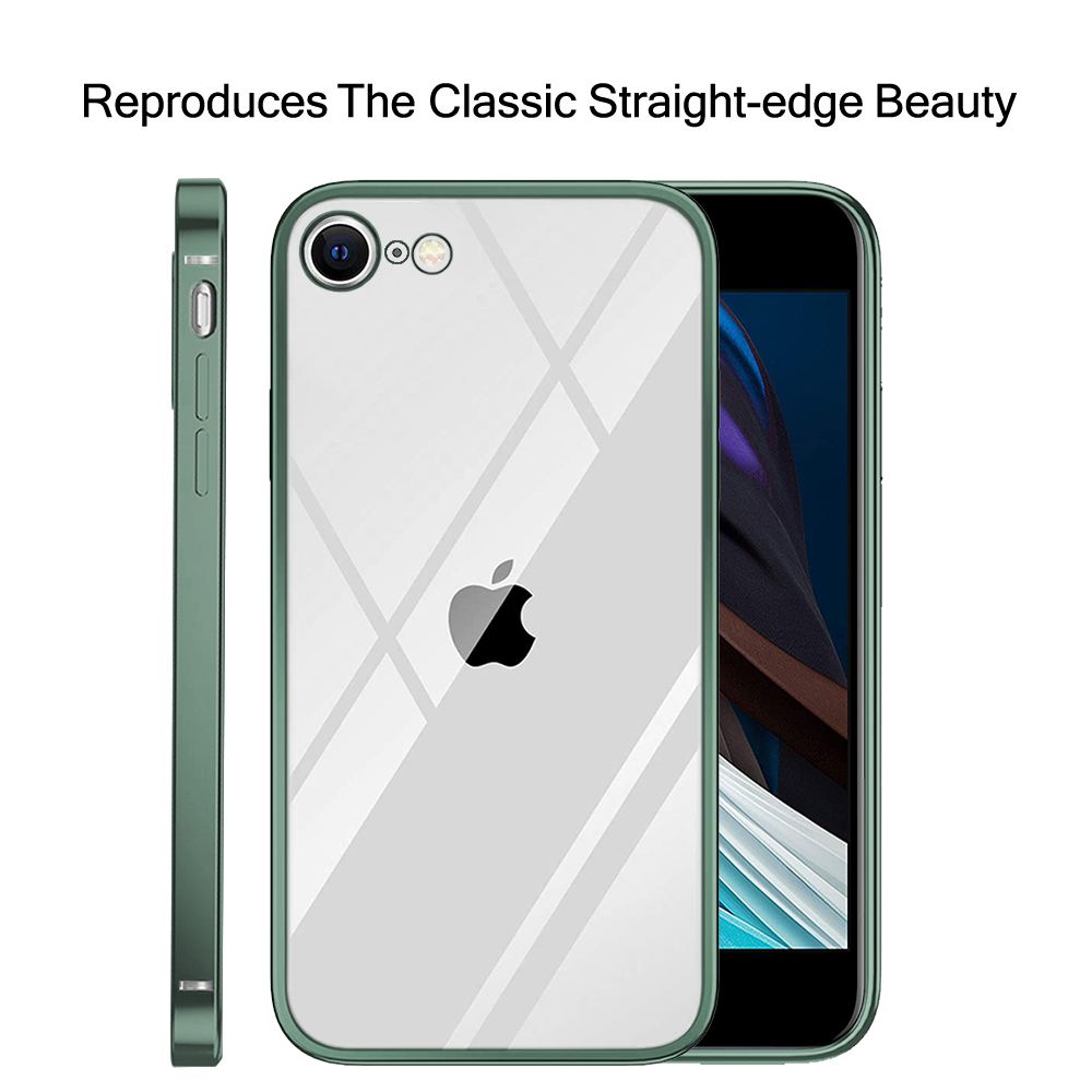 For Apple iPhone SE 2020 Lightweight Transparent Crystal Soft Gel TPU Square Plating Bumper Protective Case Cover. 