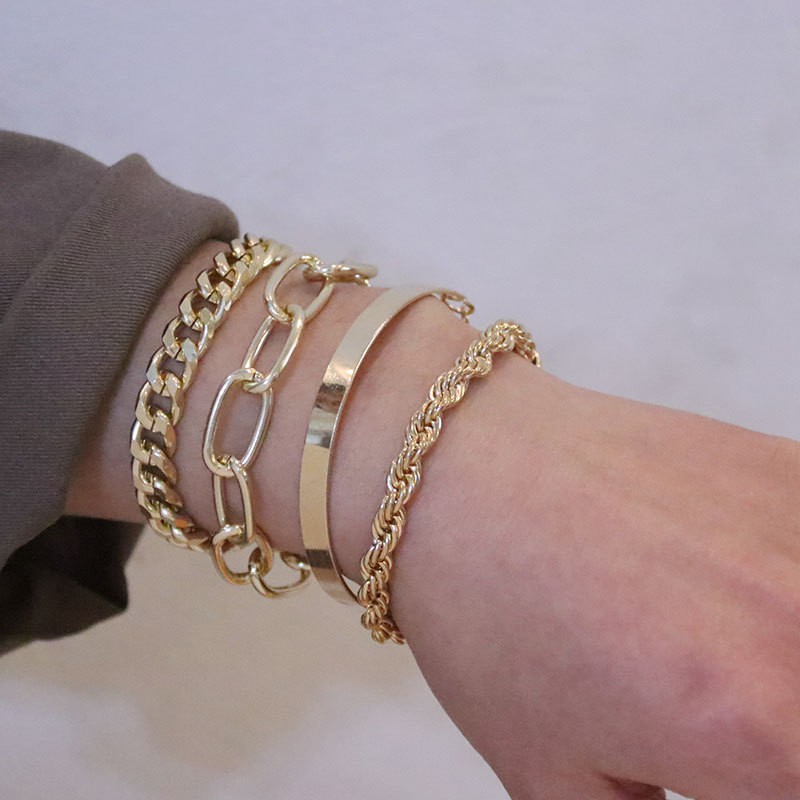 Hop Cuba Chain Bracelet Female 4Pcs New 2025