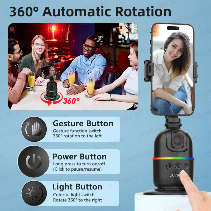 AI Face Tracking Gimbal Mobile Phone Stabilizer, 360 Auto Rotate Selfie Stand for Iphone 15 Pro Max Android, Optional Tripod. 