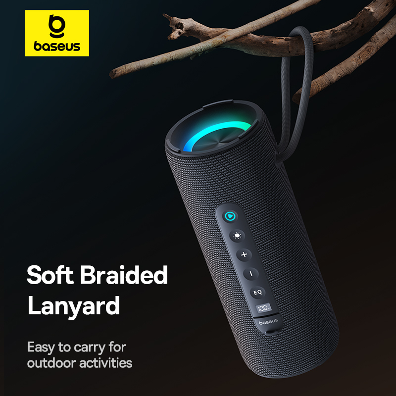 Baseus AeQur 30 Air Wireless Bluetooth Speaker IPX5 Waterproof Portable Loudspeaker Music Stereo Outdoor Subwoofer Splash Proof Rechargeable Music Player with Colorful Ambient Light. 