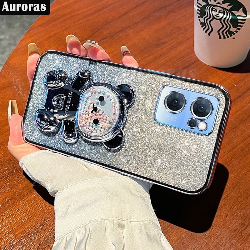 For OnePlus Nord CE 2 5G / Nord CE 2 Lite 5G Back Cover case with Gradient 3D Bear Folding Stand Bracket Luxury Slim 6D Plating Glitter Girls Phone Case Clear Soft Silicone Protective Cases Pouch. 