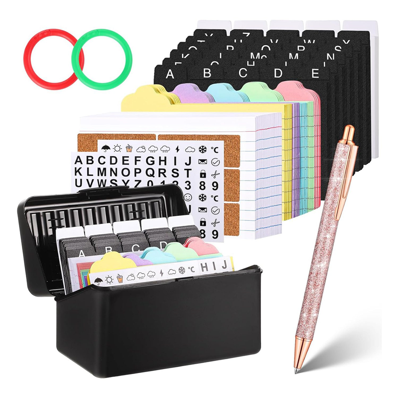 Index Card Holder + Lock Collapsible Index Card Box Fits 3X5-Inch Flash Cards - Business,or Note Card Storage Boxes Paper Index Card Holder