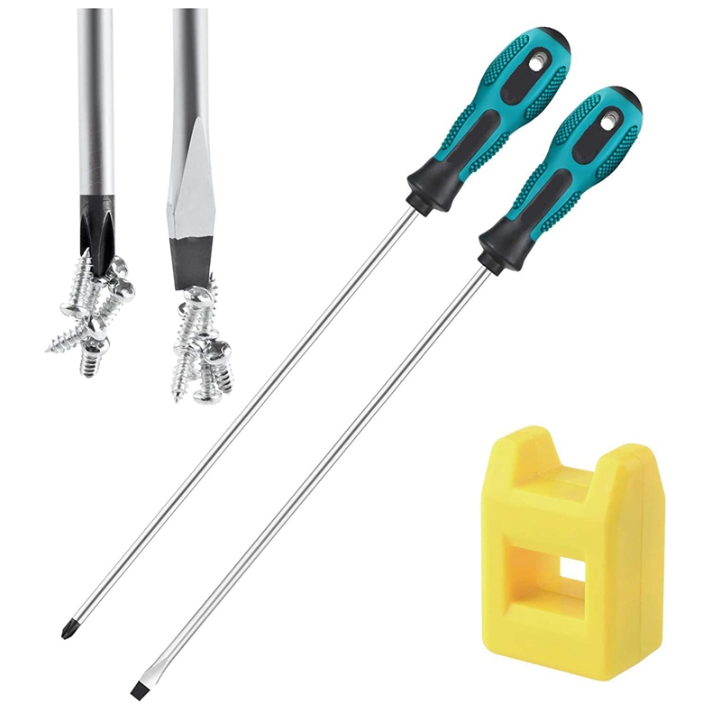PENGGONG 2Pcs 12 Inch Long Slotted and Phillips Screwdriver Set Magnetic Screwdriver with Rubber Handle. 