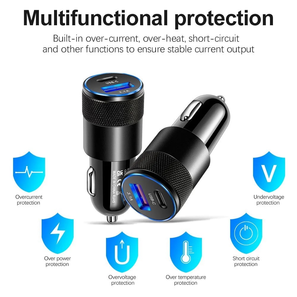 PD 20W 3.1A Type C USB Car Charger Fast Car Power Adapter For iPhone Xiaomi Redmi POCO Samsung Huawei Honor OPPO USB C Charger. 