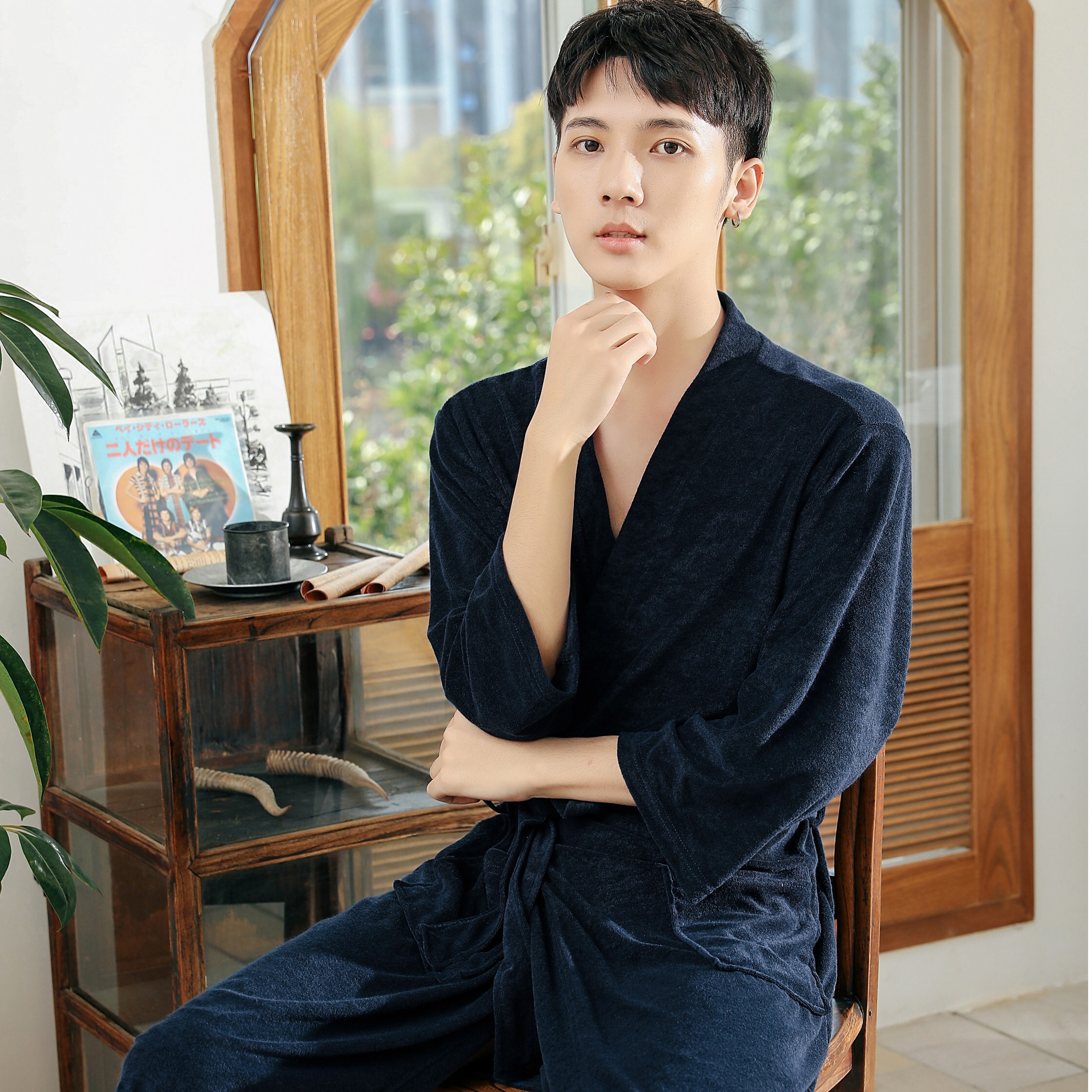 Spring and Summer Thin Towel Material Bathrobe Skin-Friendly Absorbent Breathable Couple Quick-Drying Thin Elegant Home Wear. 
