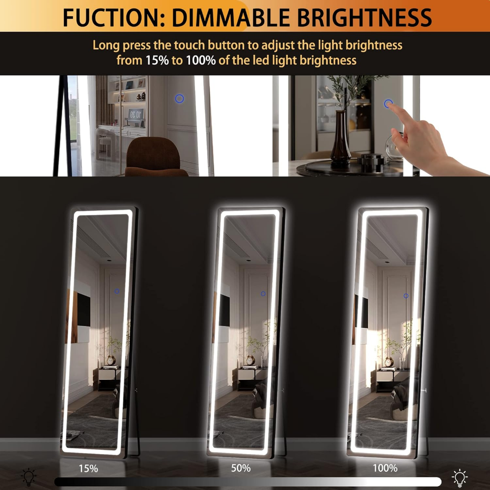 Hasipu Full Length Mirror with LED Lights, Dimming 3 Color Lighting , 56 x 16 Lighted Floor Standing. 