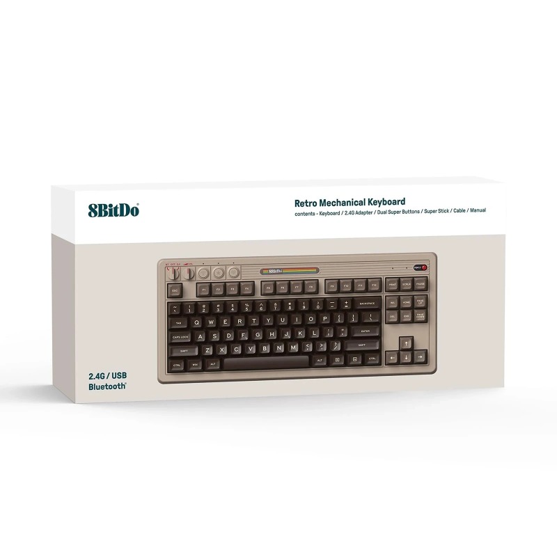 8BitDo Retro Mechanical Keyboard C64 Edition Bluetooth/2.4G/USB-C Hot Swappable Gaming Keyboard with 87 Keys for Windows Android. 