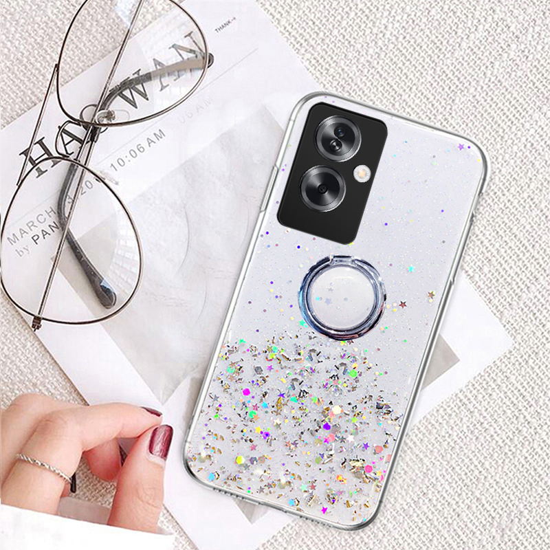 Custodia Glitter Oro Rosa Per Oppo A79 5G E OnePlus Nord N30 SE - TPU Trasparente Con Diamanti E Adesivi - 2