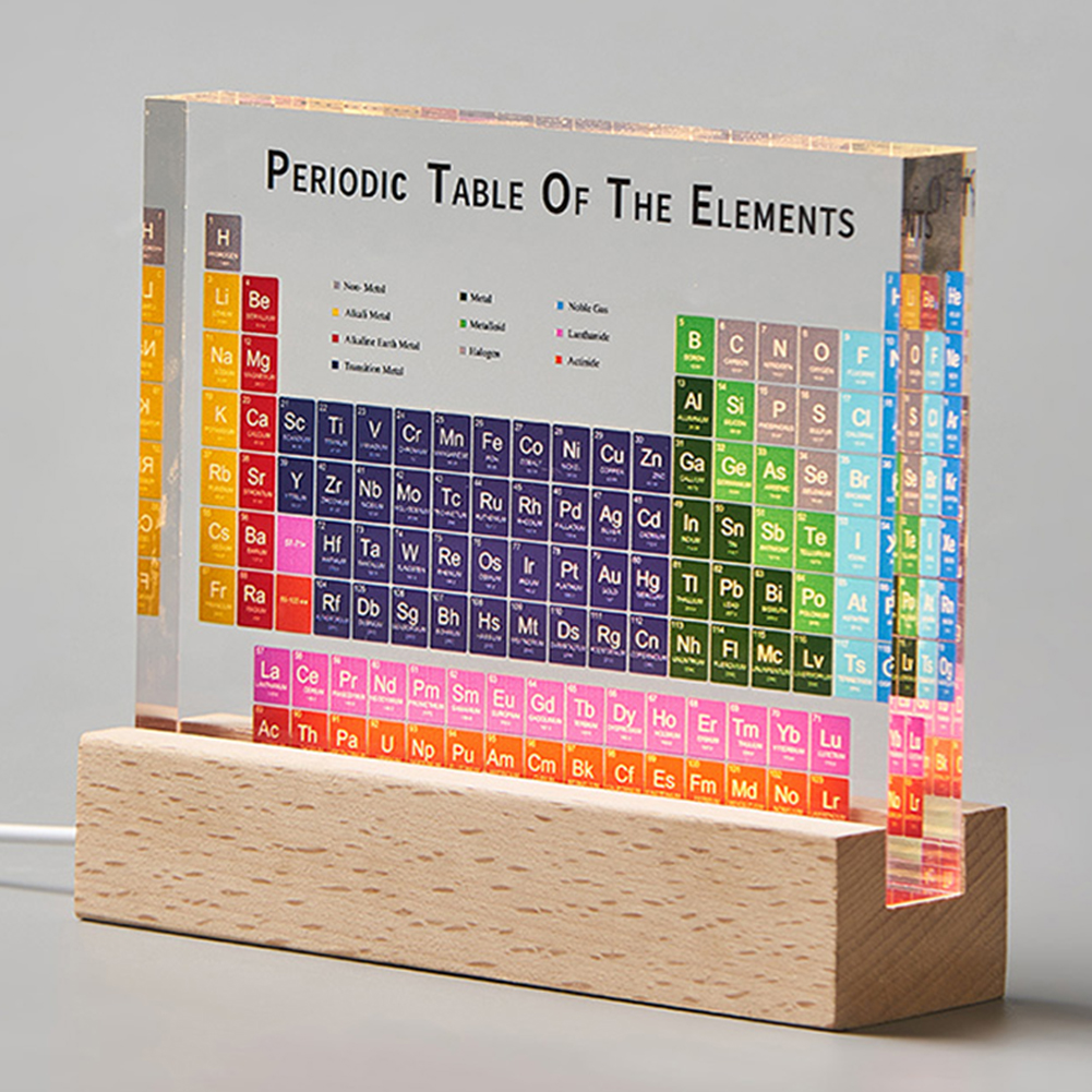 GC Periodic Table With Light, Acrylic Periodic Table Ornaments With 83 Kinds Of Real Elements And Wooden Stand, Home Decor For Science Lovers Students Gifts. 