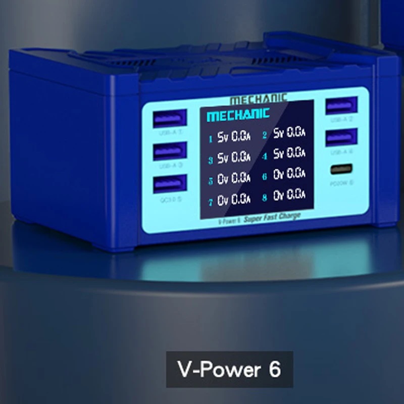 Mechanic V-power 6 super fast charger 55W Multiple interfaces fast charging for ipad mobile phones smart watches Charger for Mobile Phone Tablets Smart Watches QC 3.0 PD Quick Charging Tool