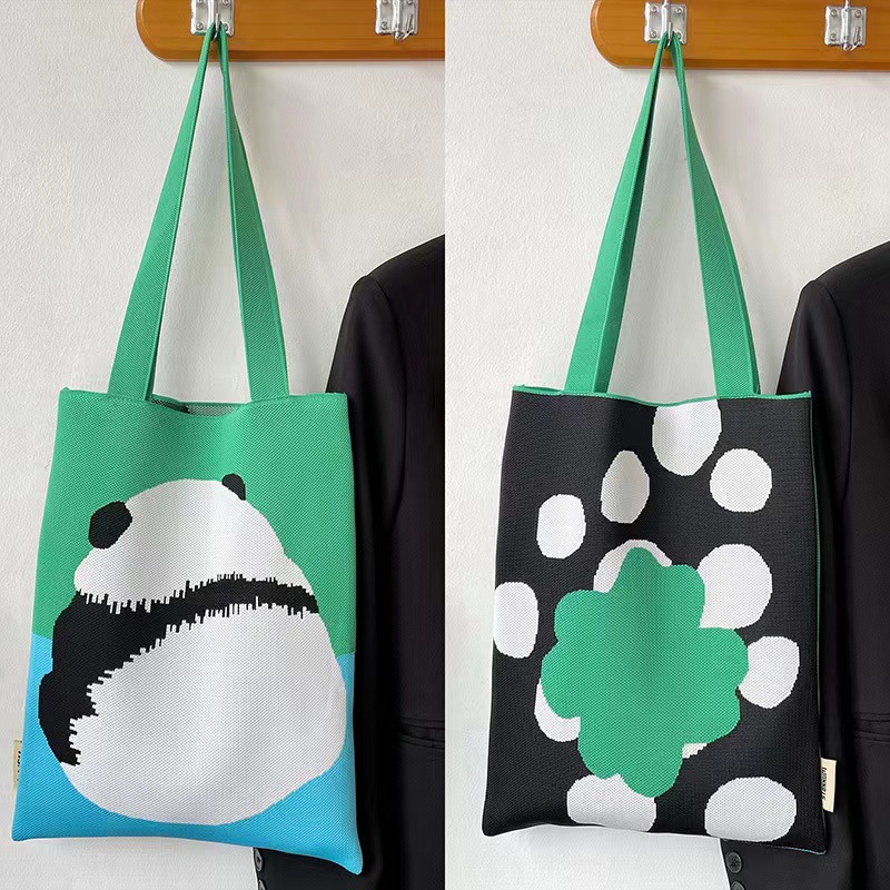 2023 back panda new product large and versatile student large-capacity quartle bag shoulder bag knitted bag hand bag. 