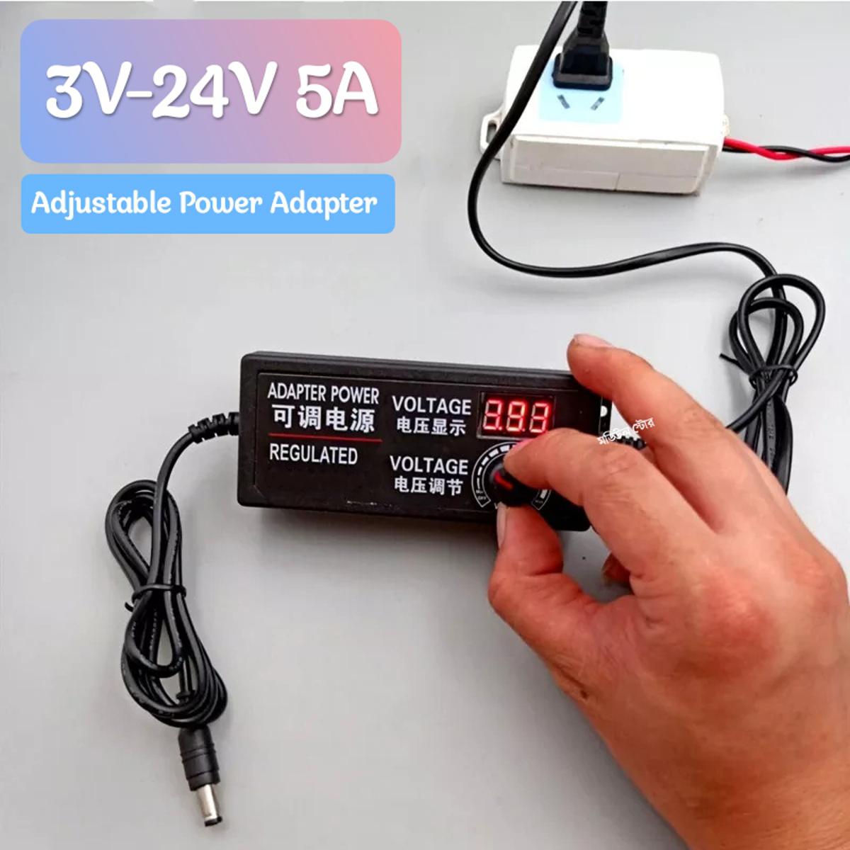 Adjustable Power Adapter 3V-24V 5A with LED Voltmeter 24V Variable Power Supply For 775 DC Motor  LED Monitor Audio Amplifier DC Water Pump - Multi Plug - Multi Plug
