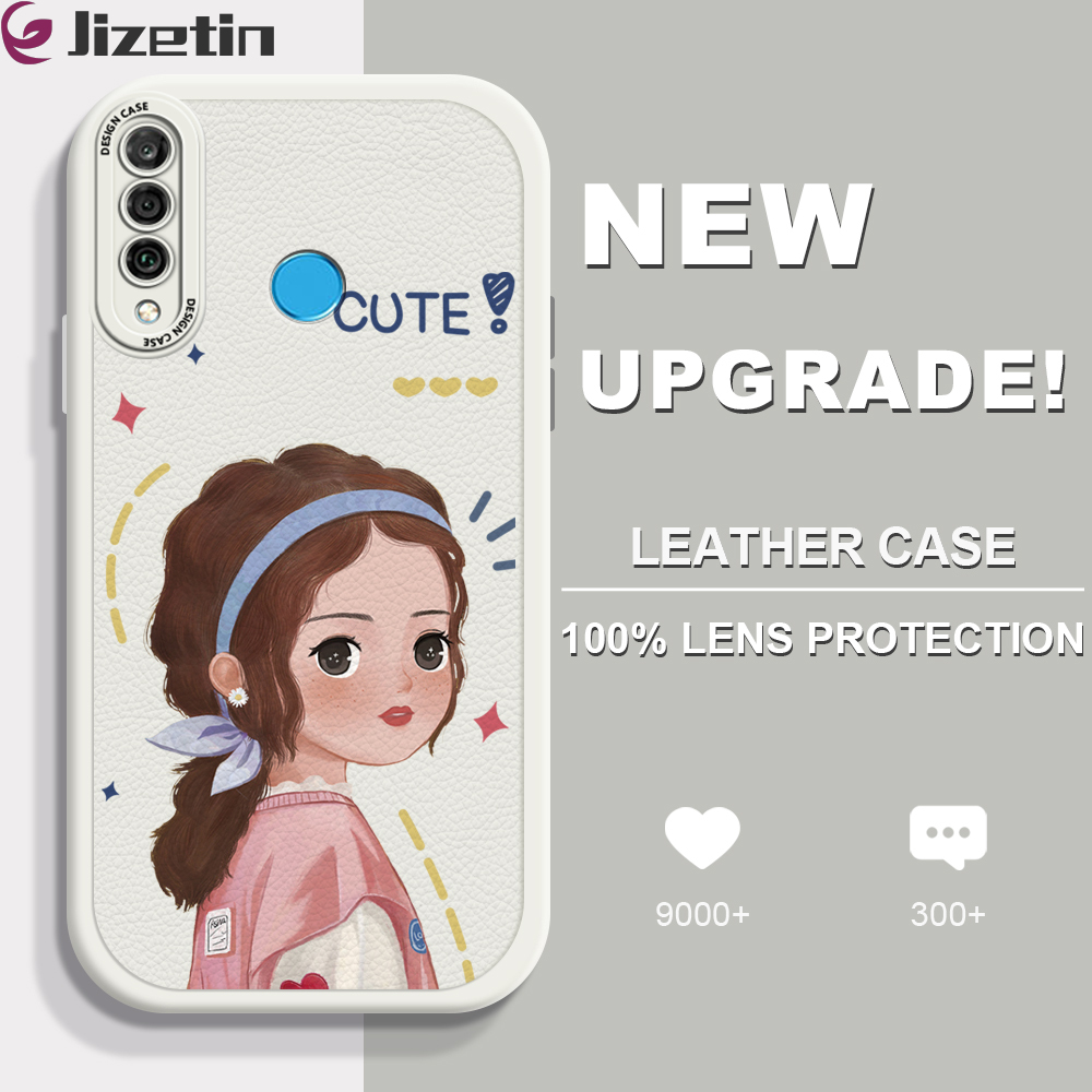 Jizetin for Huawei P30 Lite / Nova 4E Back Cover Creative Flowers Rabbit Lambskin Texture PU Leather Back For Girls Boys Soft Phone Case