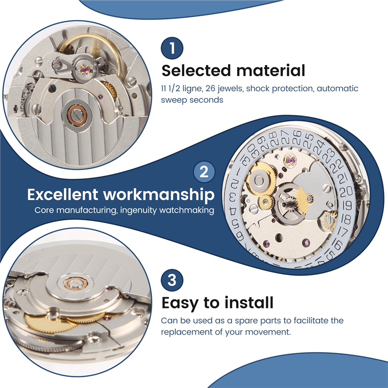 for ETA 2824-2 SELLITA SW200 White 3H Mechanical Watch Clock Movement. 