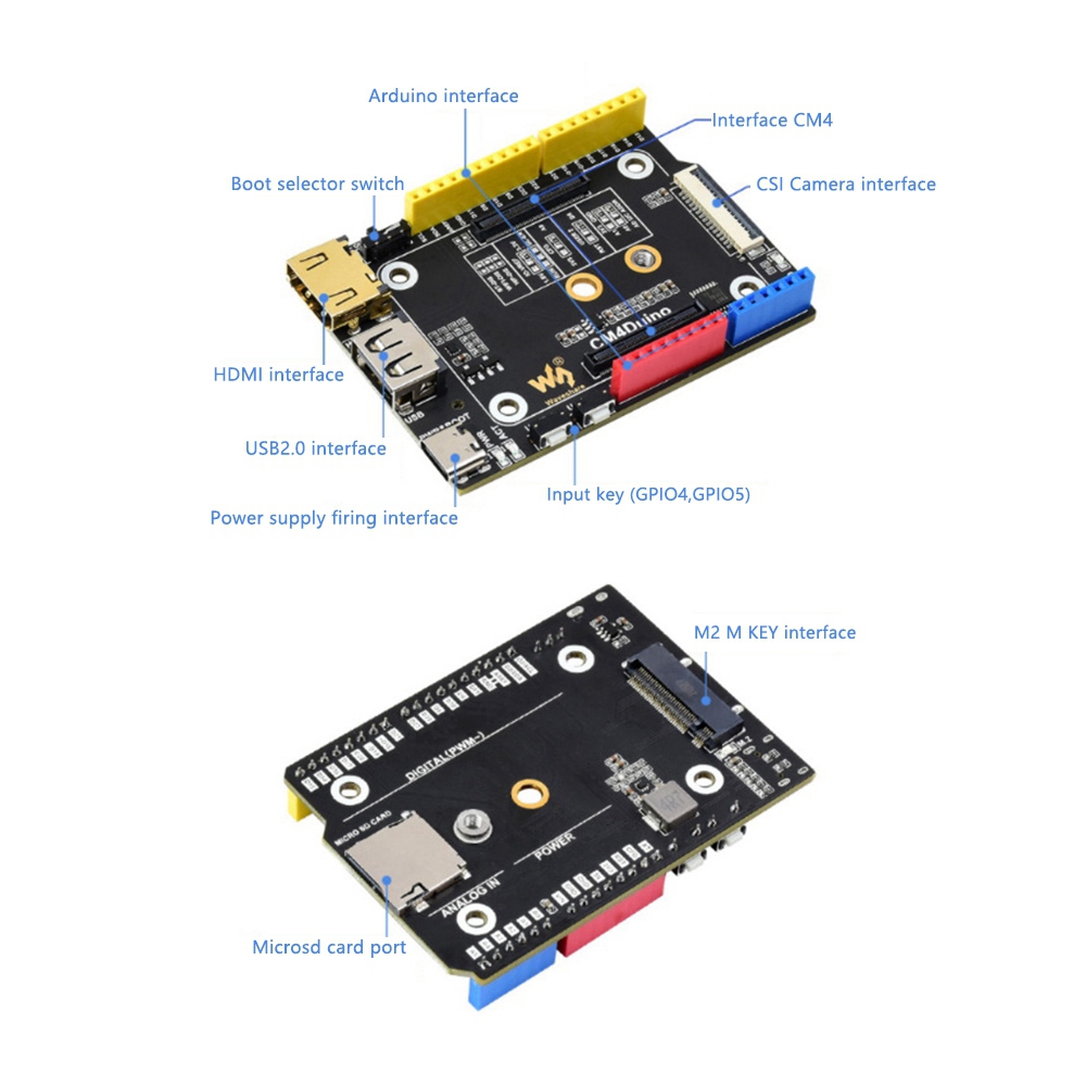Waveshare for Raspberry Pi CM4-Duino Base Board Compatible HDMI USB M.2 Interface Supports Arduino Ecology System. 