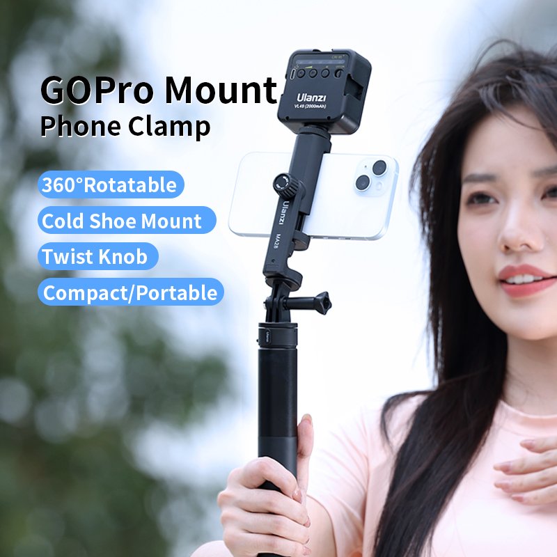 Ulanzi MA28 Phone Stand Clamp Gopro Tripod Mount 360 Rotation Phone Clip with Cold Shoe for Microphone Led Video Vlog Live. 