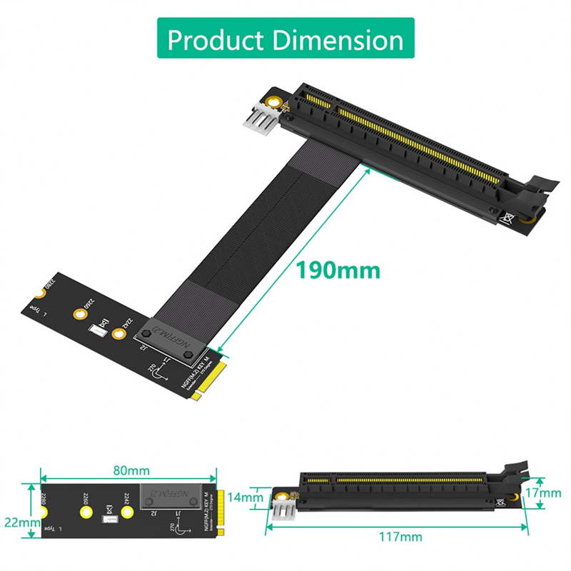 Riser Cable M.2 NVME to PCIE X16 Adapter Graphics Extension Cable 90 Degree PCI Express 3.0 16X to M Key Riser Cable A. 