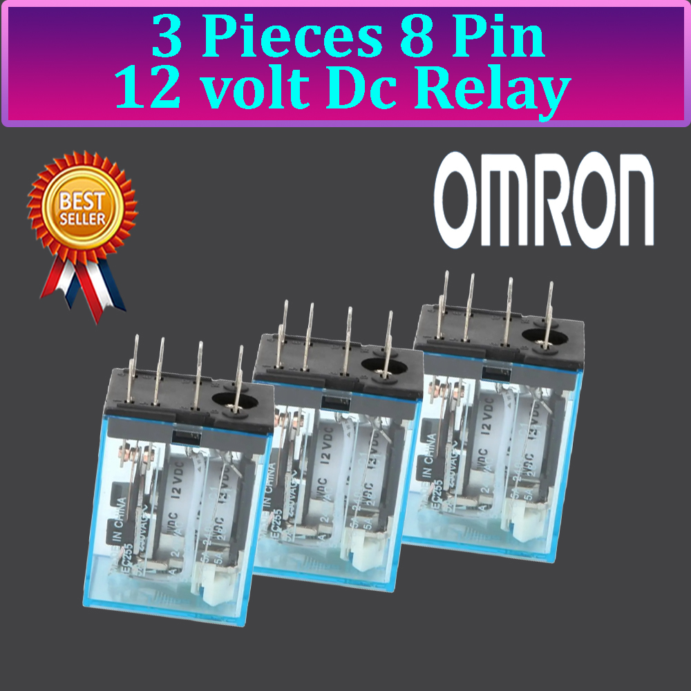 3 Pieces Omron DC 12V 5A Coil 8 Pin DPDT Power Electromagnetic Relay. 