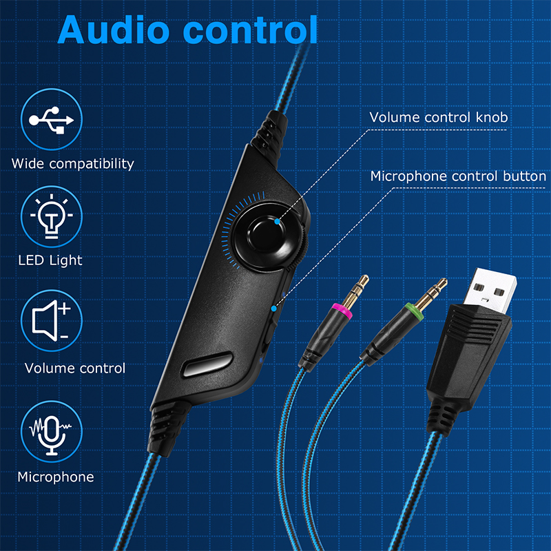 KOTION EACH G2000 Gaming Headset Deep Bass Stereo Wired Computer LED Illuminated Headphone with microphone for PS4 XBOX PC Gamer. 