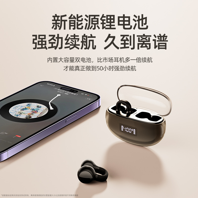 Bluetooth Headset Ear Clip Type No Ear Bone Conduction Large Power Call Noise Reduction Ear Hanging Headset Cross-border Exclusive