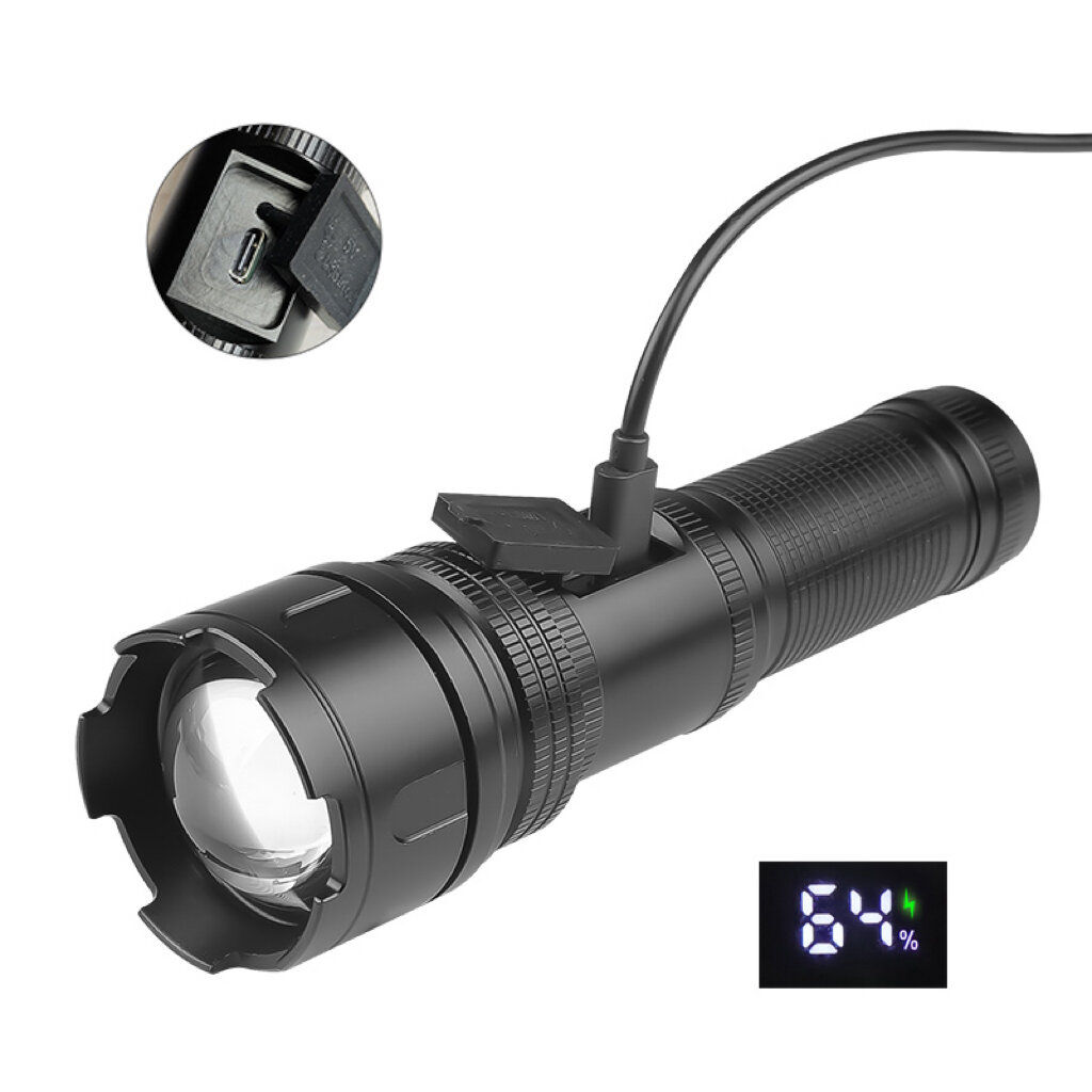 30W LED Long-Range Throwing LED Flashlight Digital Power Display Strong USB Rechargeable Aluminum Alloy Torch Light-Type A. 