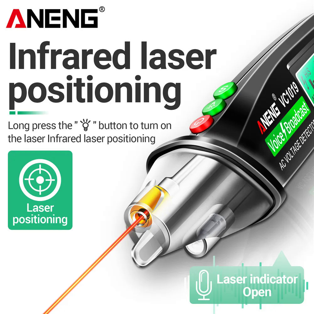 ANENG VC1019 Intelligent Voice Broadcast Tester Pen 12V-1000V Infrared Sensor Positioning Voltage Tester Electric Wire Detector. 
