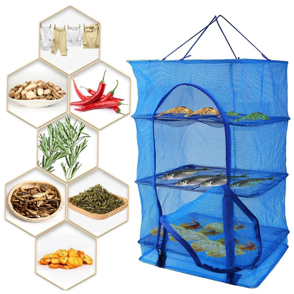 Foldable 4 Layers Drying Net Fish Drying Rack Hanging Vegetable Fish Dishes Dryer Hanger Fishing-Gadget Biz. 
