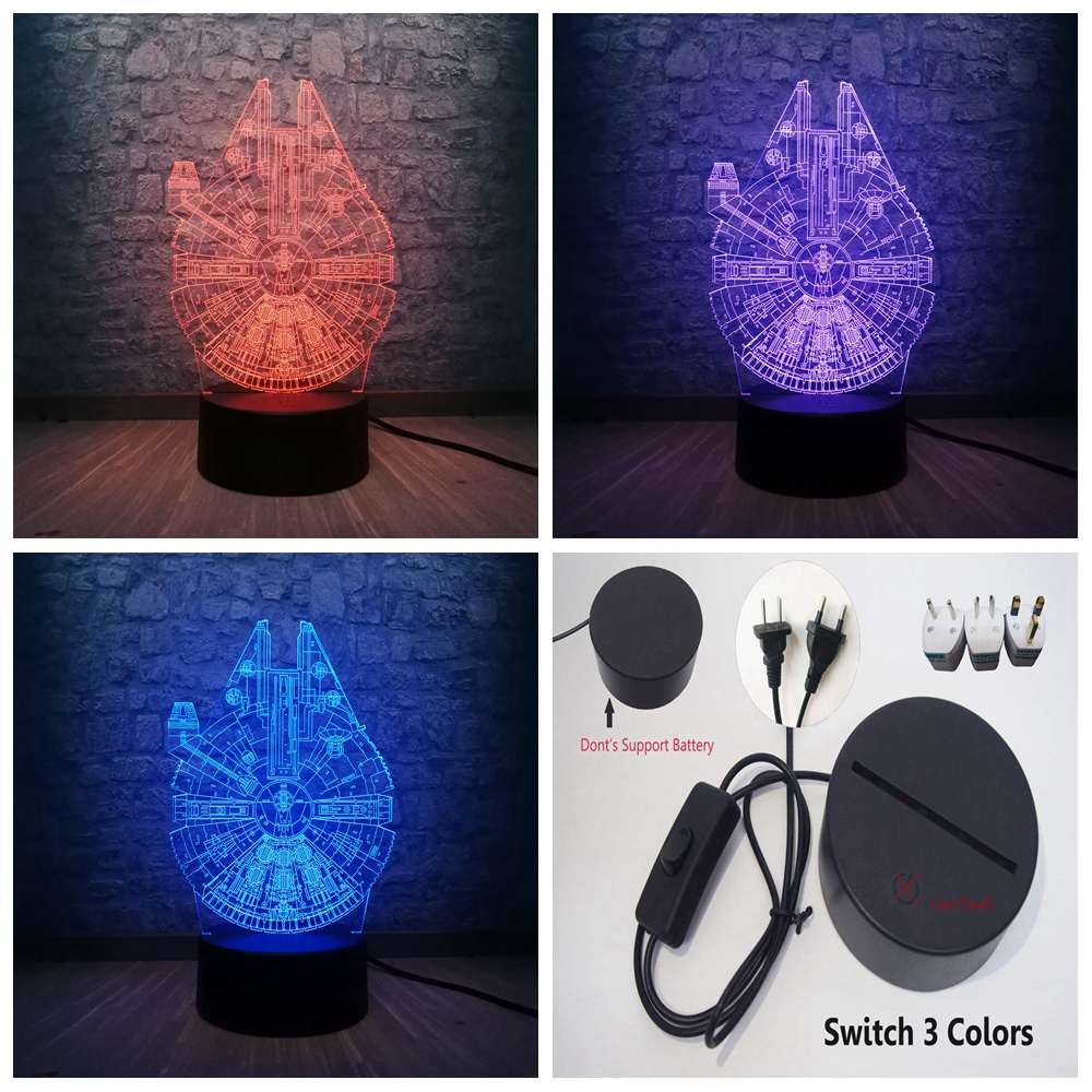 【Hey my home】Fashion Cool Star War Millennium Falcon 3D LED 7 Changing Night Light Bulb Luminaria Decoration Kids Gift Toys. 
