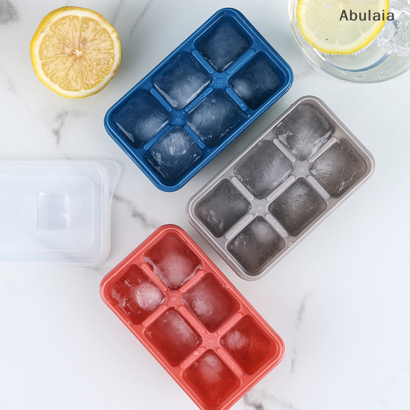 Silicone Ice Cube Mould with DIY Lid 6 Grid Soft Bottom ce Cube Mold Square  Ice Cube Maker Tray Kitchen  Tools Acces. 