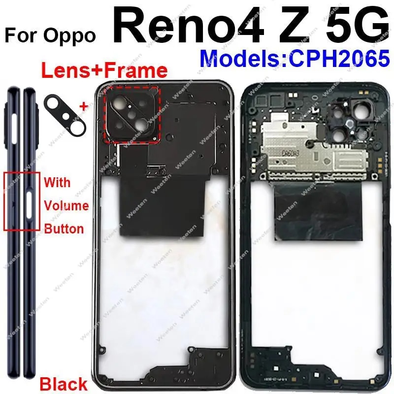 Middle Frame Housing For OPPO Reno 4 Z 4Z 5G Middle Cover Battery Door Housing Cover Case with Lens Frame Side Buttons Parts. 