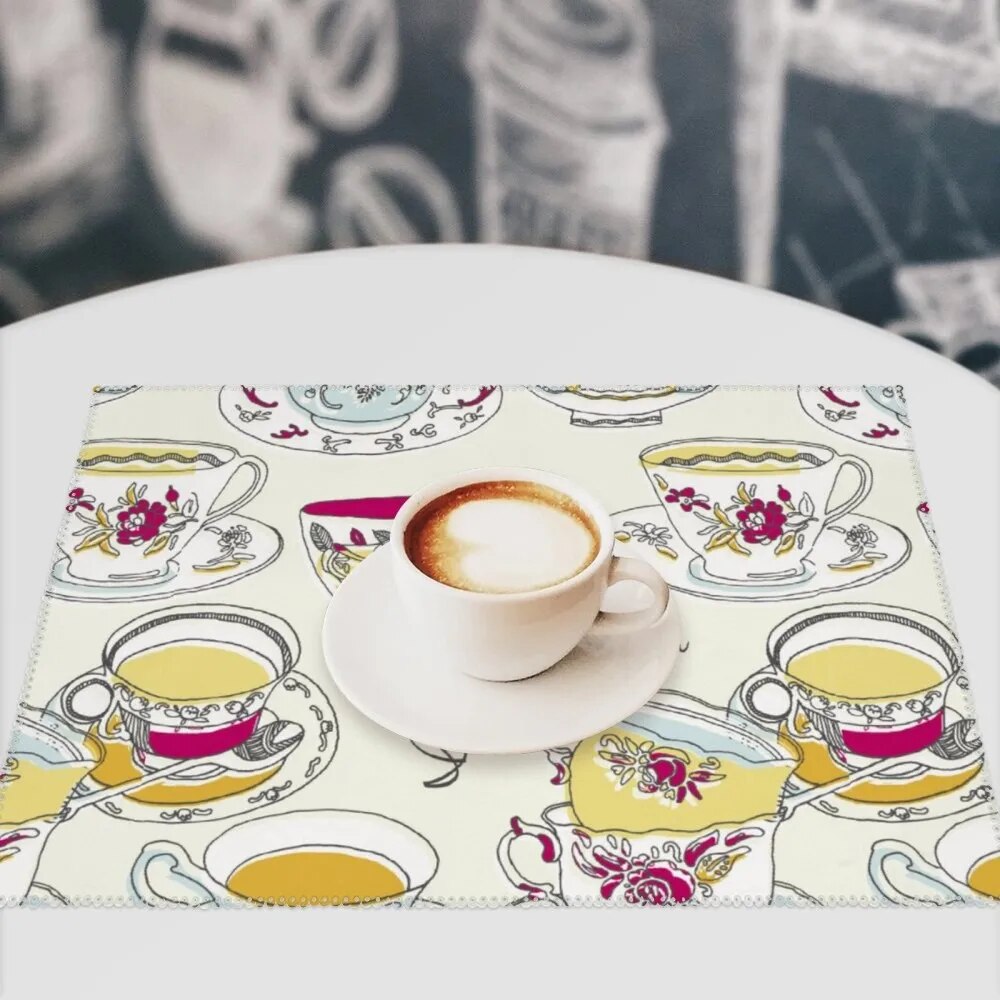 Customized Canvas Dining Mats Set, Dining Table Mat, Glass Decoration, A Set of 4. 