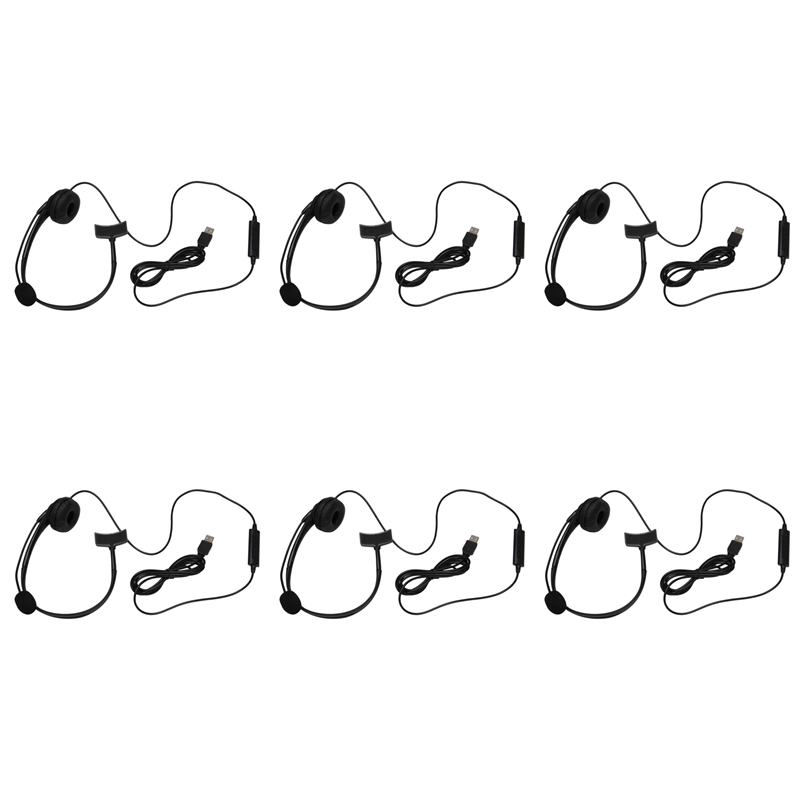 6X USB Call Center Headset with Noise Cancelling Mic Monaural Headphone for PC Home Office Phone Service Plug and Play
