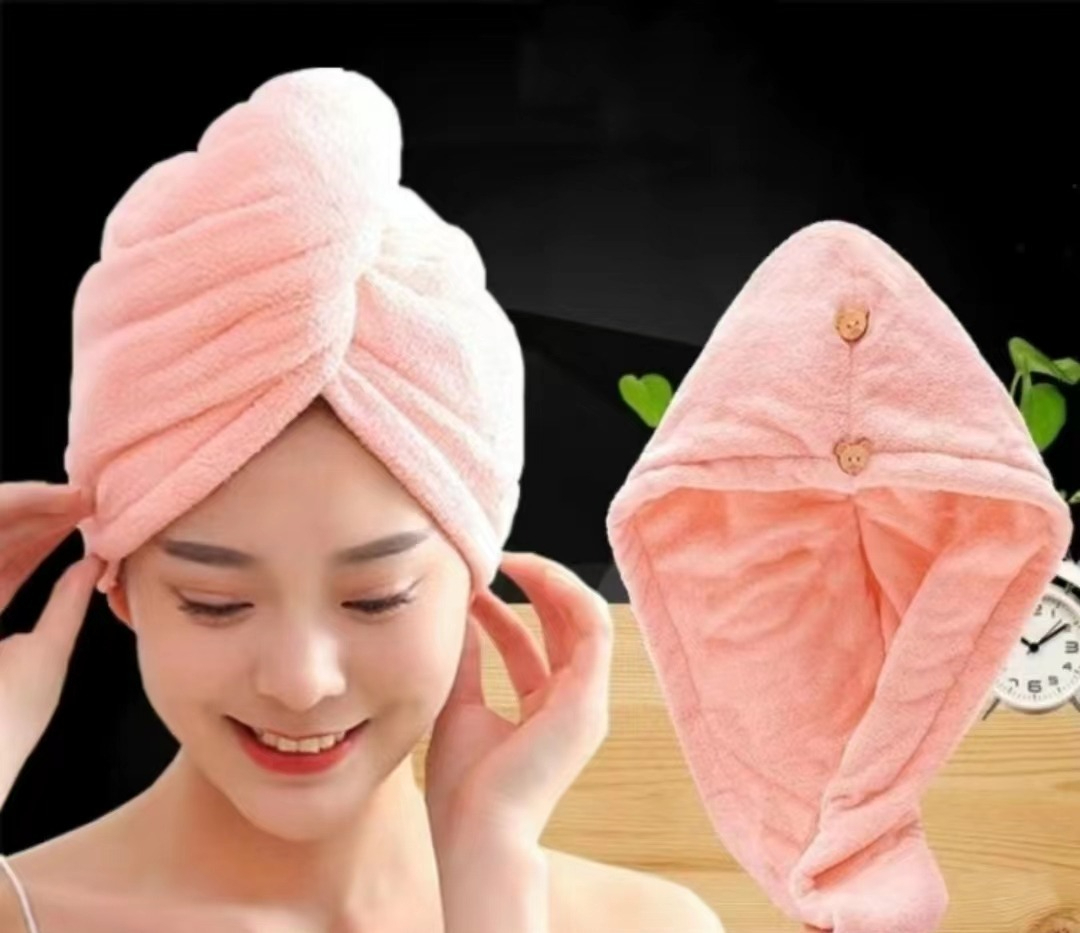 Coral Velvet Dry Hair Cap Women's Double Layer Strong Water Absorption Quick Drying Thickened Household Bath Cap Headband Towel