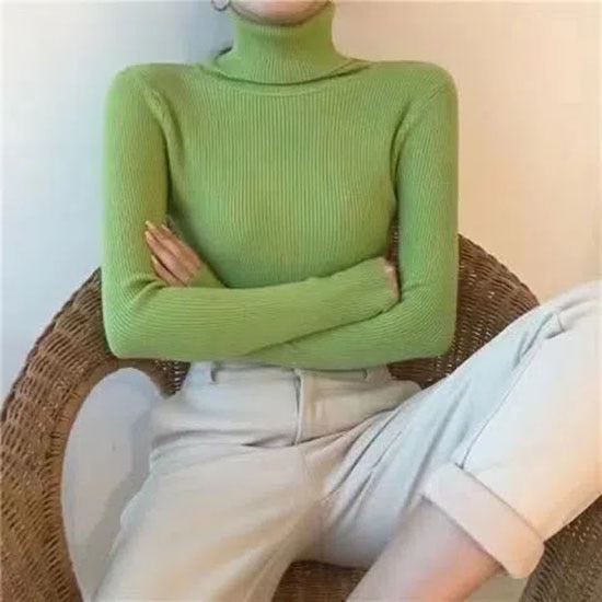 Turtleneck Sweater Women's Slim Pullover Top Black Knit Sweater Basic Knitwear Solid Color Jumper Sweater Autumn and Winter. 