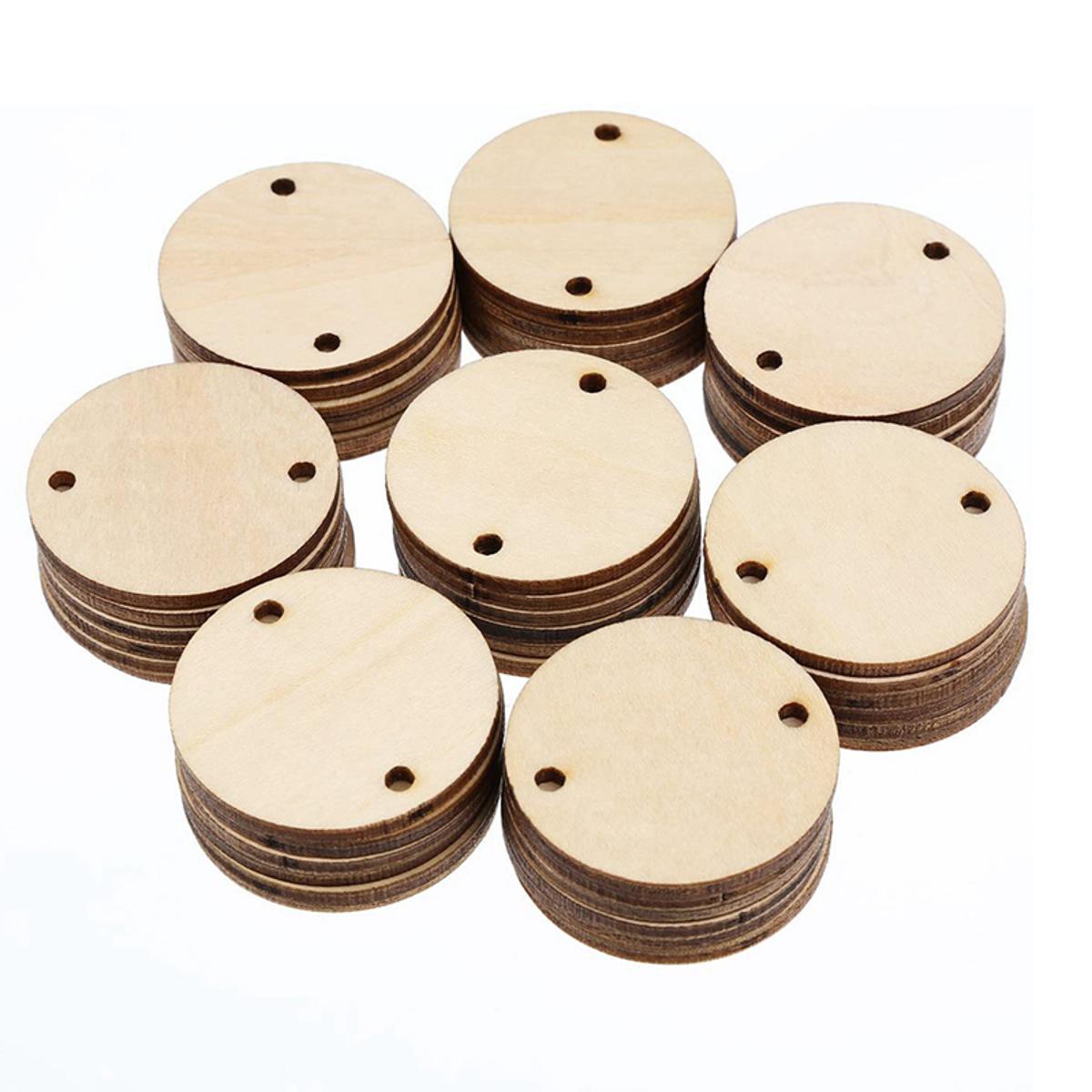 100 Pieces Circle Wooden Tags Birthday d Tags with 2 Holes for Birthday d Chore d DIY Crafts, 1.5 Inches