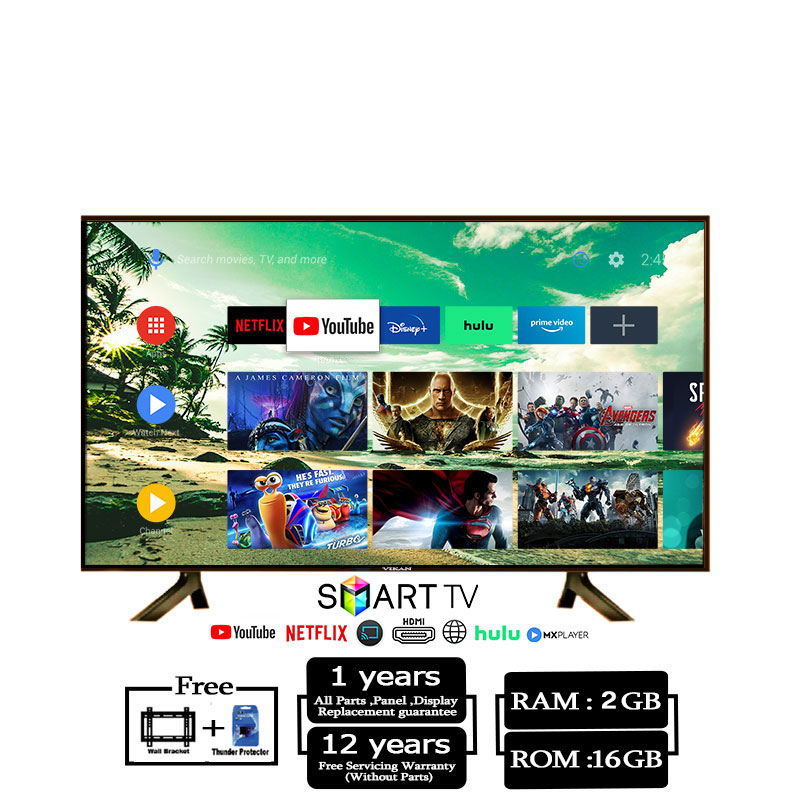 Vikan 55 Inch Android Smart WiFi Voice Control 4k UHD Led Tv Ram 2 gb Rom 16 gb. 