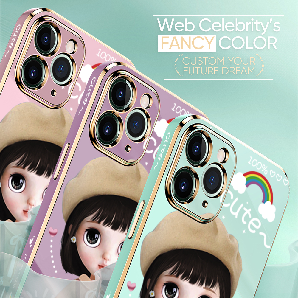 TA for Huawei Y7 2019 Y7 Prime 2019 Back Cover + Free Lanyard Satchel Girl Luxury 6D Plating Case Side Pattern Soft Silicone Square Phone Cases. 